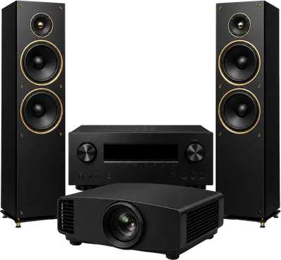 Home theatre receiver, projector and surround speakers