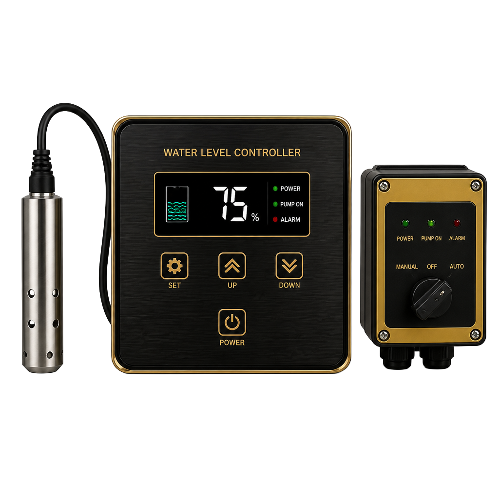 Smart water level controller with tank sensor and pump box